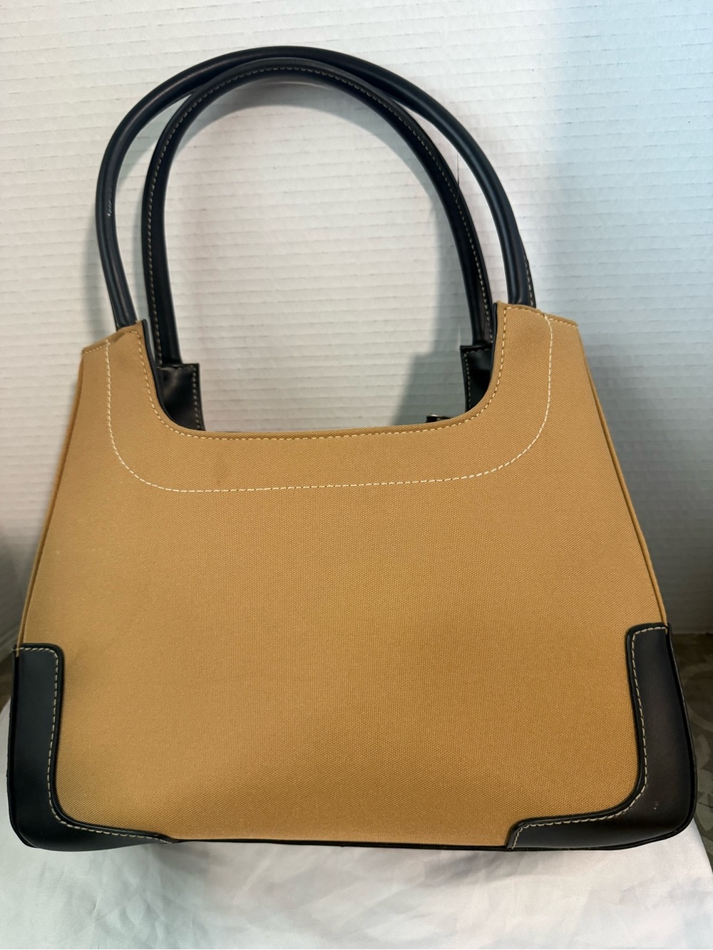 Structured Tan Kate Spade vintage Shoulder Bag with Black Trim